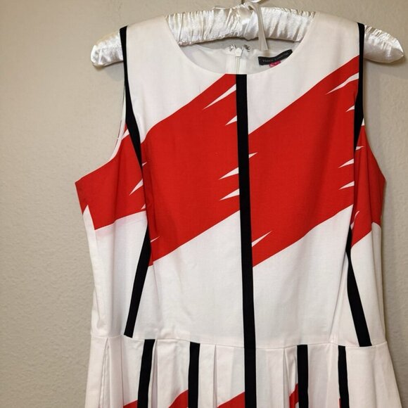 Vince Camuto Stripe Red Black white Midi Dress Size 8 Fit And Flare - Picture 3 of 8